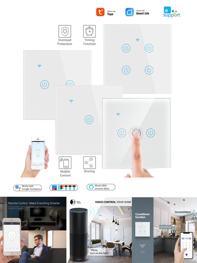 EU No Neutral Alexa Smart Home Touch Screen Light Wifi Smart Switch from China supplier